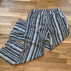Briggs Linen Blend Elastic Waist Wide Leg Stripped Pants Blue & White Women’s L